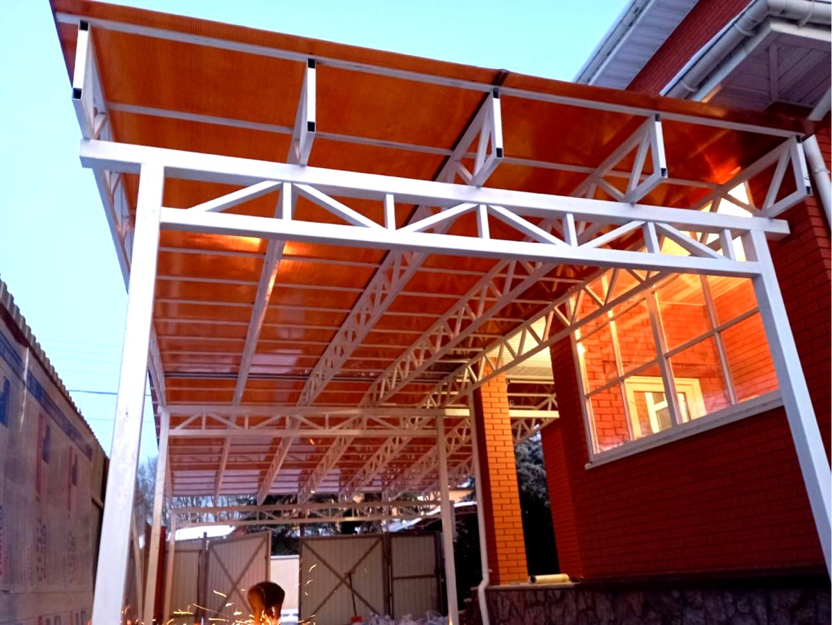 Арочный автонавес двойной с поликарбонатом